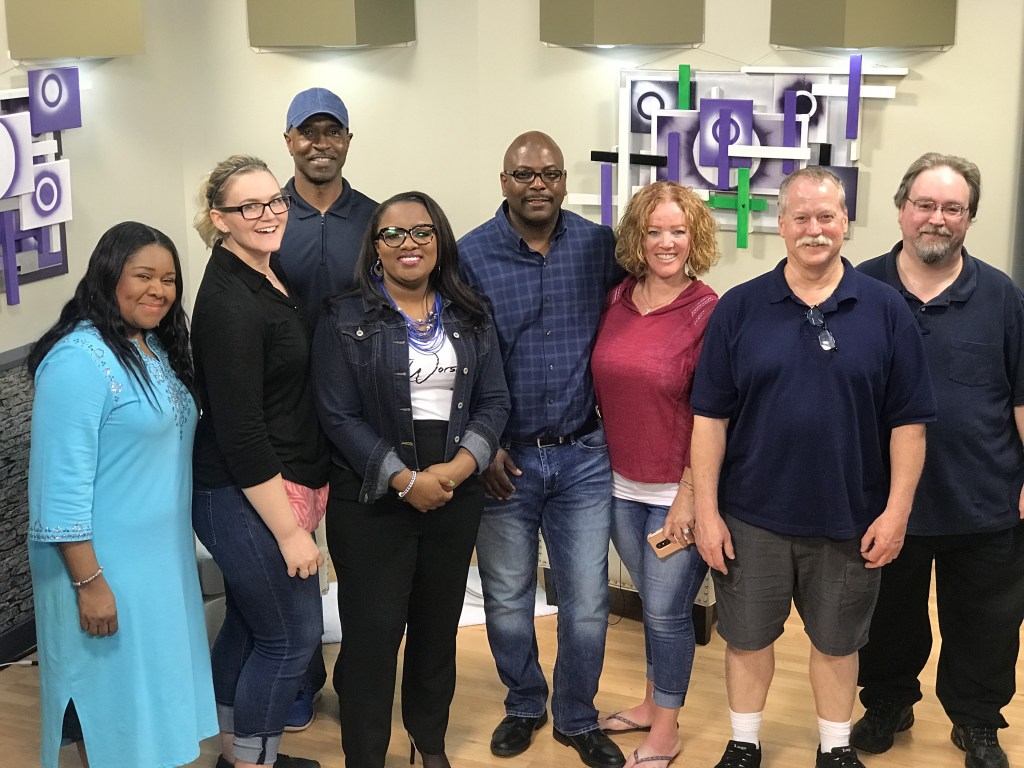Photo of Samantha with the cast and crew of The Mercedes Wilson Show.